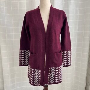 NWT Frye Women's Cozy Cardigan Long Dark Red/Wine Geometric Print Size Small